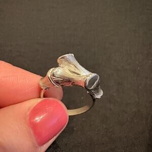Vintage Signed Sarah Coventry Silver Tone Adjustable Bamboo Style Ring